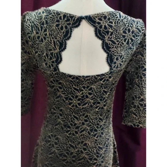 Candalite Womens Navy and Gold Gown Formal Dress Wedding Prom Cocktail Size S - Picture 4 of 5